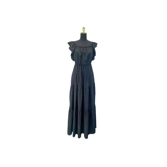 Pretty Garden Black Flutter Sleeve Tiered Maxi Dress - S - Picture 6 of 9